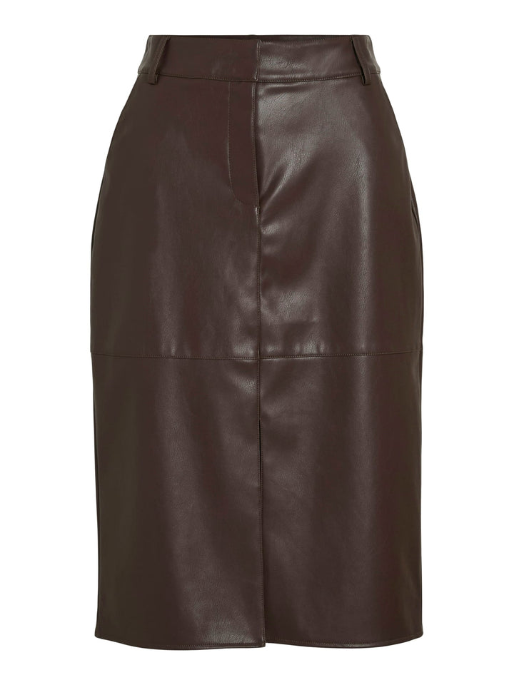 Vila 14105132 Dagmar rok midi (imitatie) leer bruin
