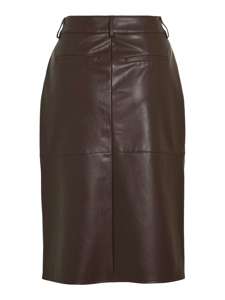 Vila 14105132 Dagmar rok midi (imitatie) leer bruin