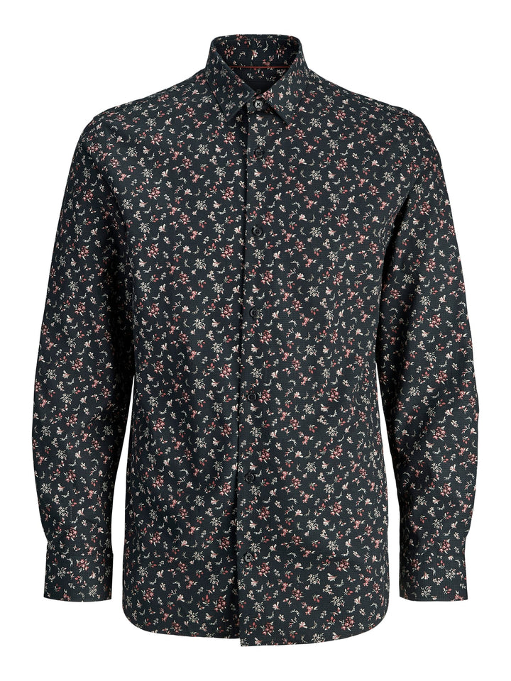 Jack & Jones JPRBLAYORK Print Dobby L/S Shirt – heren - Zwart Dessin