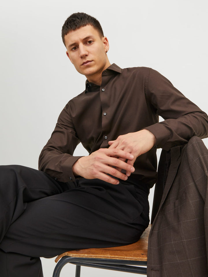 Jack & Jones overhemd l/m bruin – heren