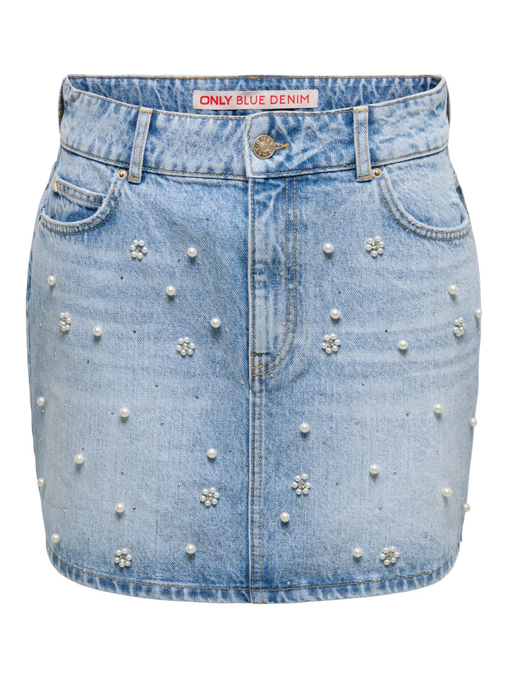 Only ONLONUR PEARL DECO SKIRT – denim rok kort dames - Blue Denim