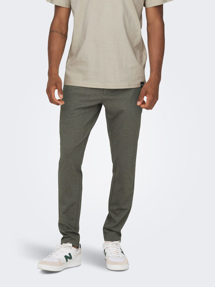 ONLY & SONS ONSMARK SLIM HERRINGBONE broek bruin dessin – heren - L34