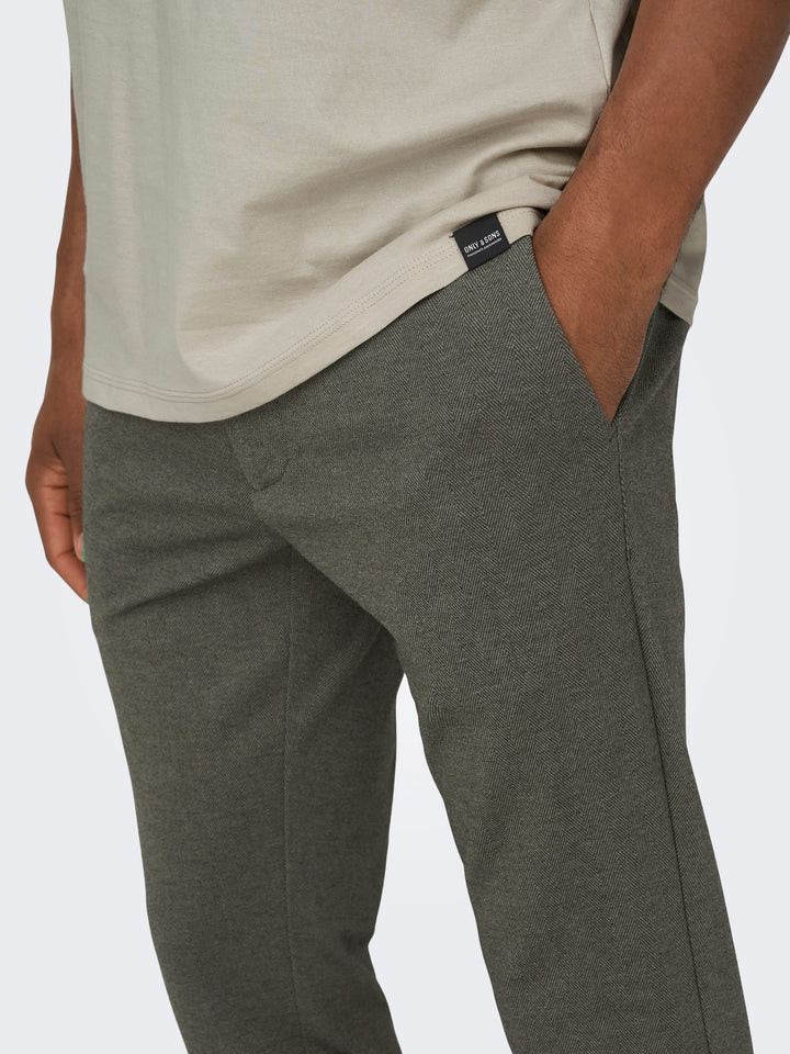 ONLY & SONS ONSMARK SLIM HERRINGBONE broek bruin dessin – heren - L34