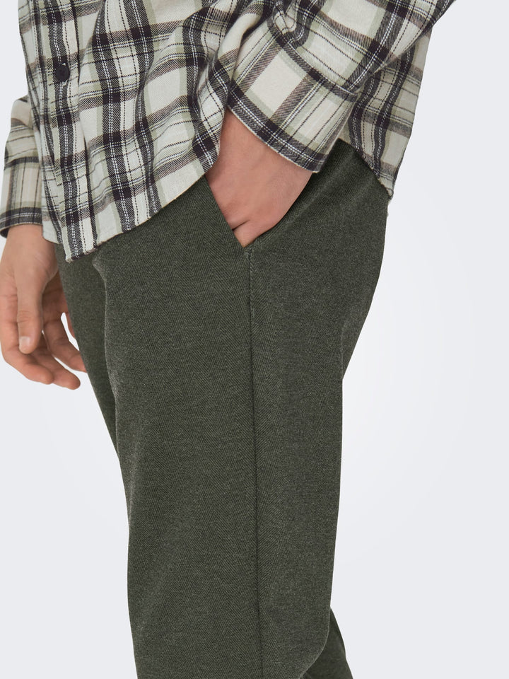 ONLY & SONS ONSMARK SLIM HERRINGBONE 2911 PANT – heren - Olijf - L34
