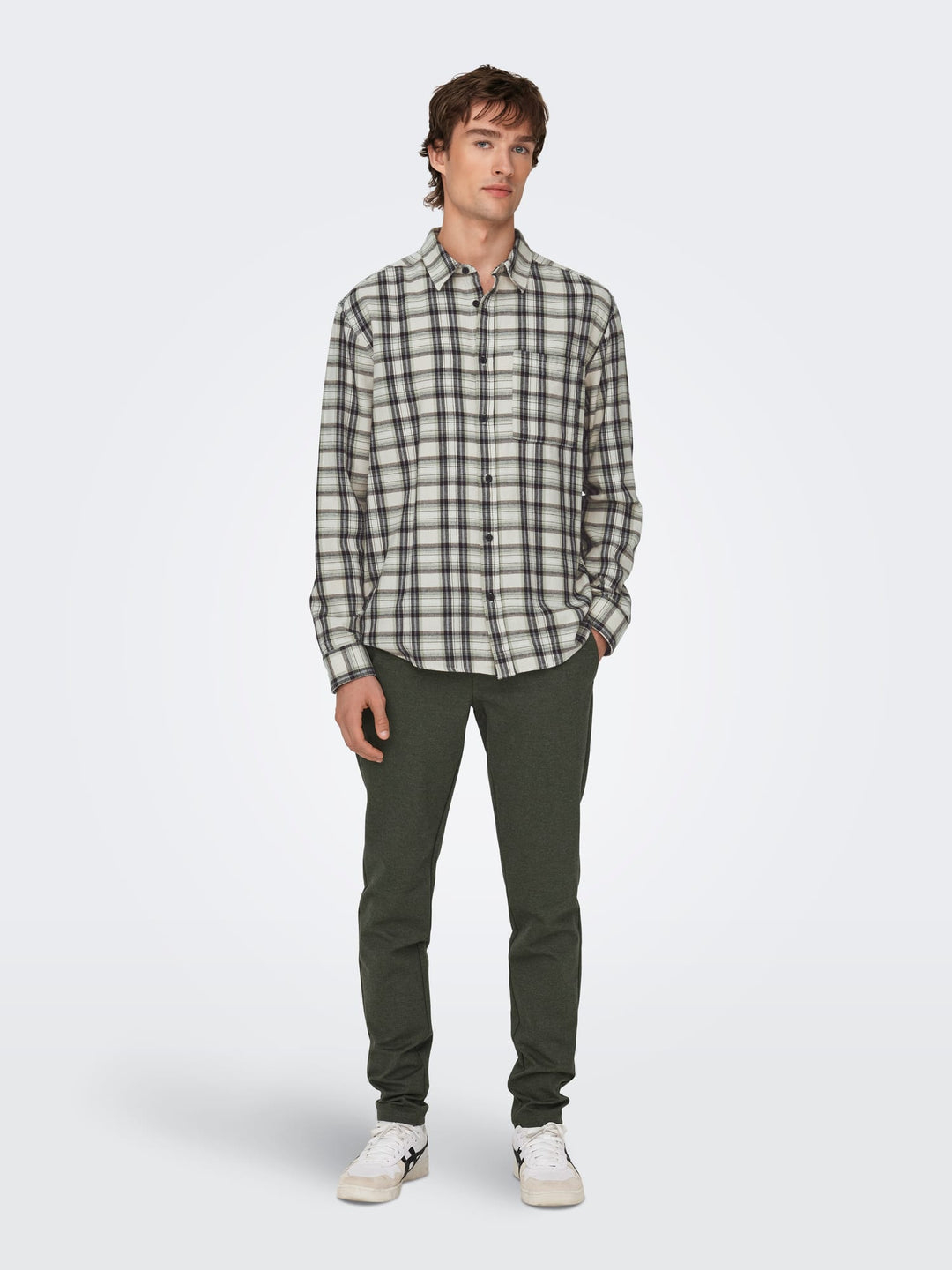 ONLY & SONS ONSMARK SLIM HERRINGBONE 2911 PANT – heren - Olijf - L34