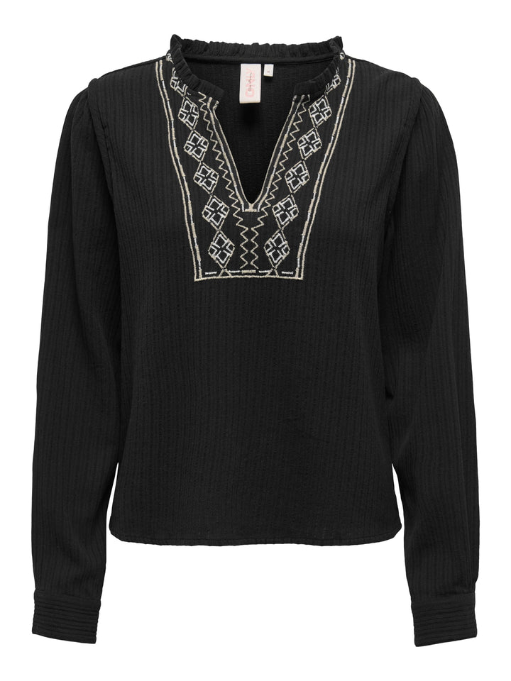 Only ONLEMMA LS DETAIL V-NECK TOP – dames top zwart