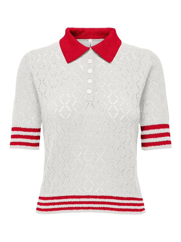 Only ONLSUNNY SS Pointelle Polo KNT – dames polo - Off-white