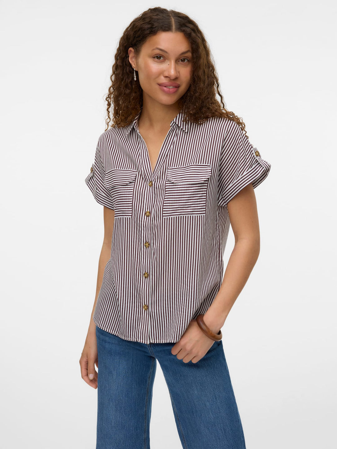 VERO MODA Bumpy blouse k/m dames – wit dessin