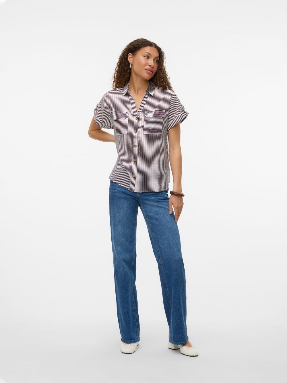 VERO MODA Bumpy blouse k/m dames – wit dessin
