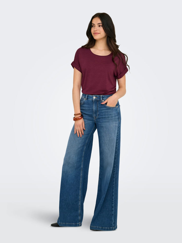 Only ONLMOSTER S/S O-NECK TOP NOOS JRS – dames t-shirt - Bordeaux