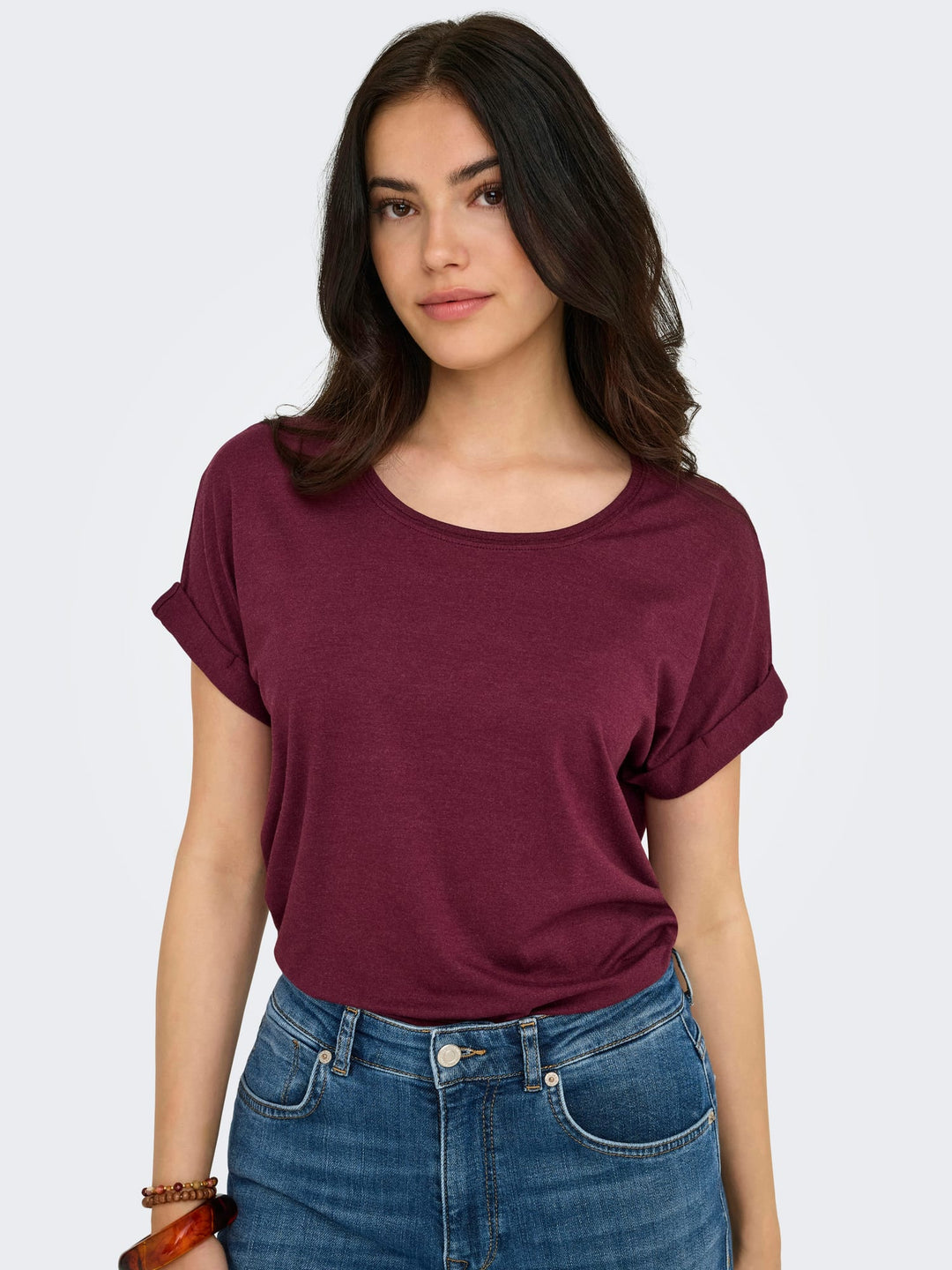 Only ONLMOSTER S/S O-NECK TOP NOOS JRS – dames t-shirt - Bordeaux