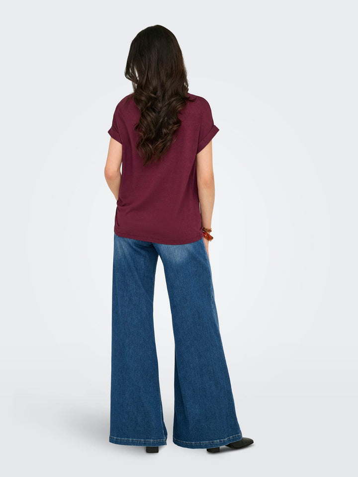 Only ONLMOSTER S/S O-NECK TOP NOOS JRS – dames t-shirt - Bordeaux