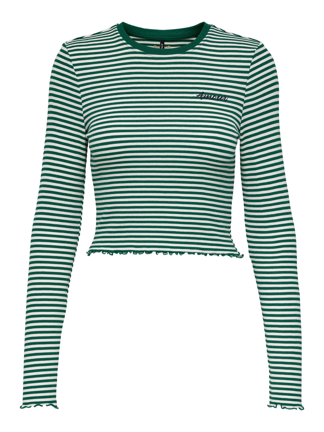 Only ONLMAJA L/S Cropped Top groen dessin – dames