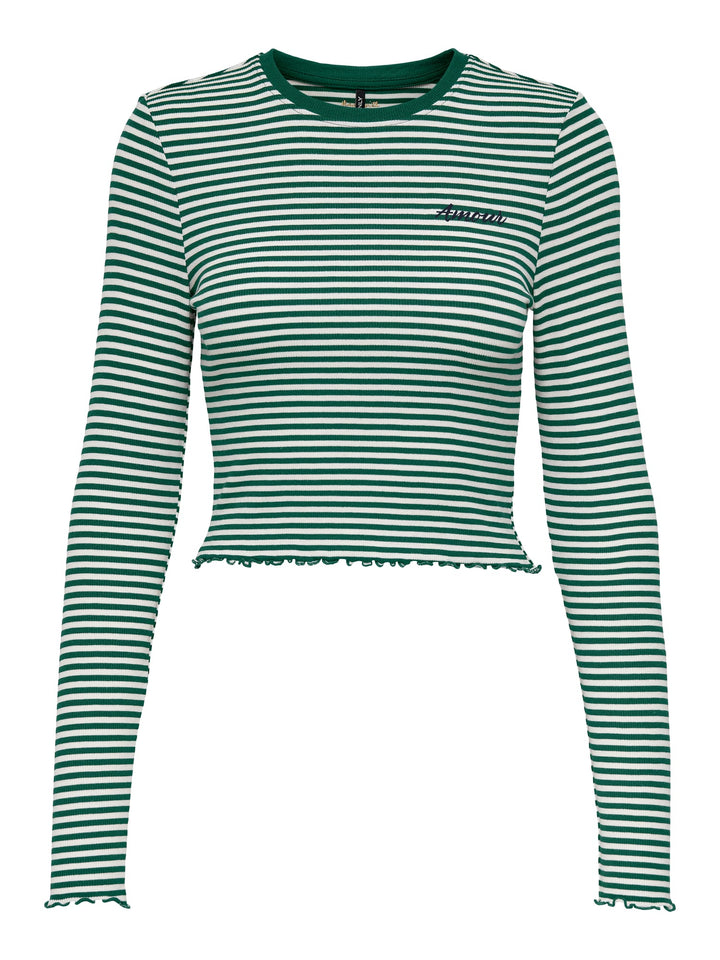 Only ONLMAJA L/S Cropped Top groen dessin – dames