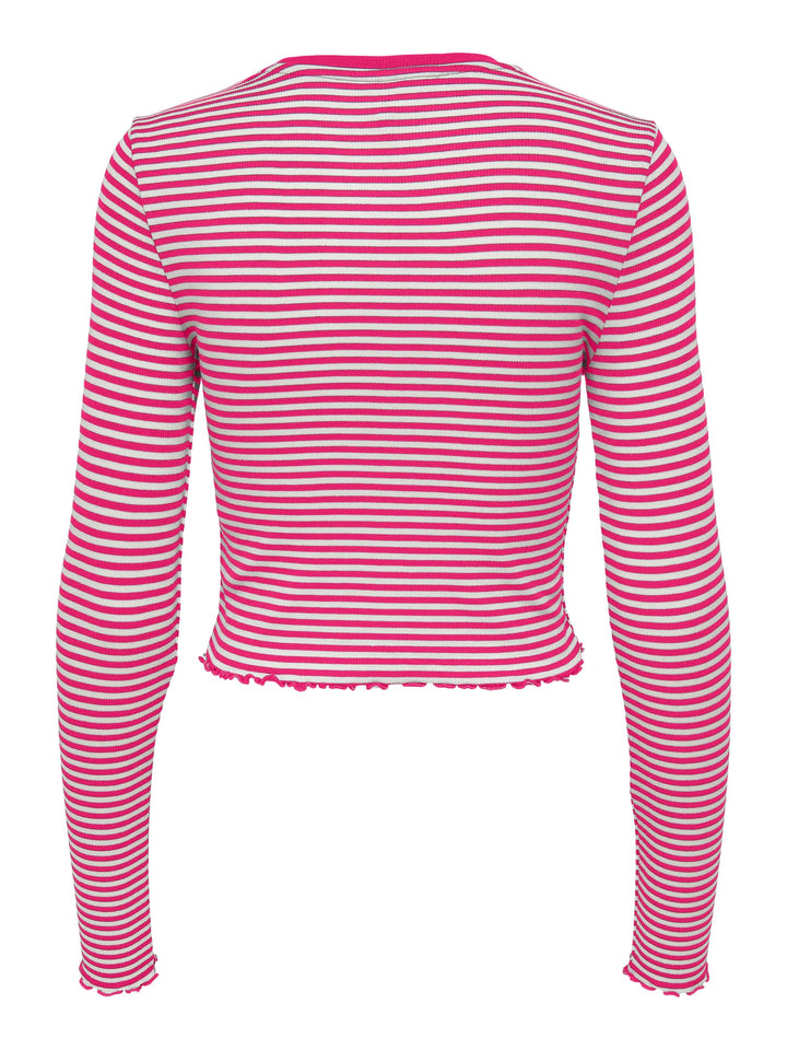 Only ONLMAJA L/S Cropped Stripe Top – dames - Roze Dessin
