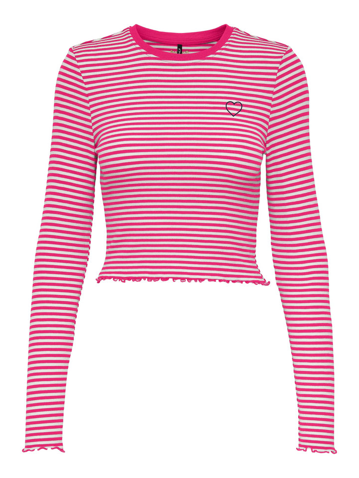 Only ONLMAJA L/S Cropped Stripe Top – dames - Roze Dessin