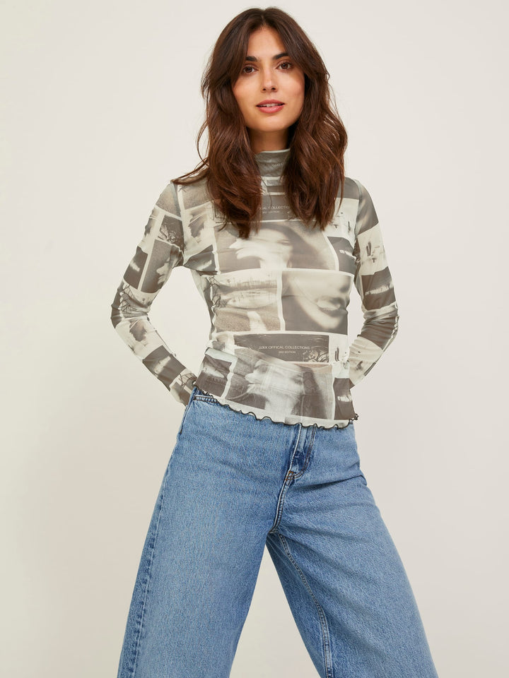 JJXX Maui t-shirt l/m dames – groen dessin