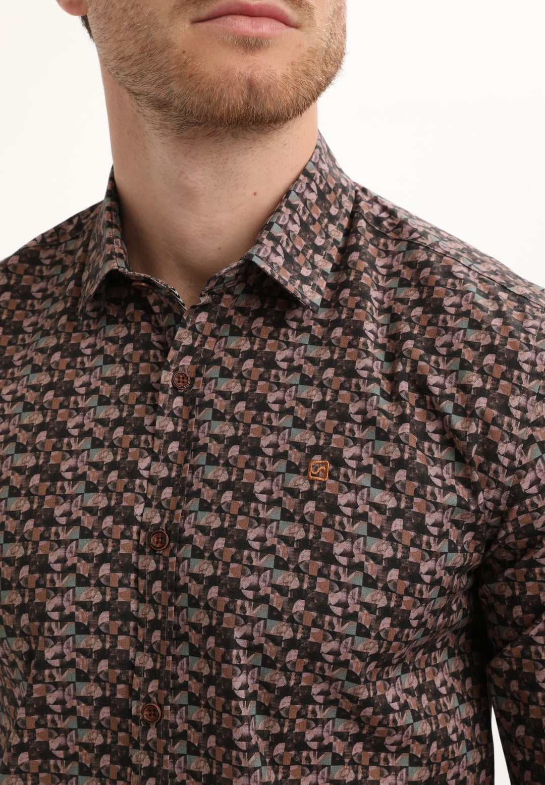 Gabbiano men overhemd l/m bruin dessin – heren