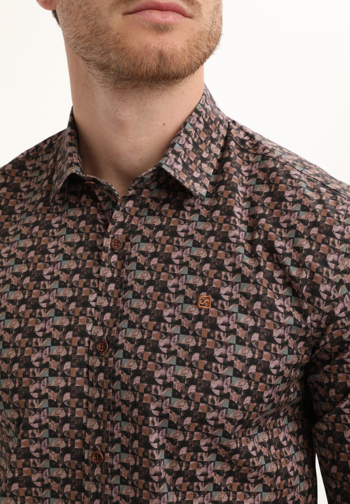 Gabbiano men overhemd l/m bruin dessin – heren