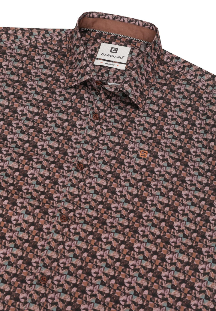 Gabbiano men overhemd l/m bruin dessin – heren