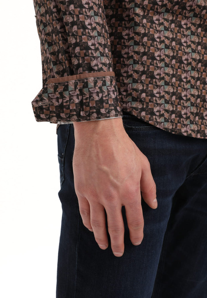Gabbiano men overhemd l/m bruin dessin – heren