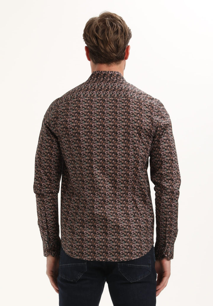 Gabbiano men overhemd l/m bruin dessin – heren