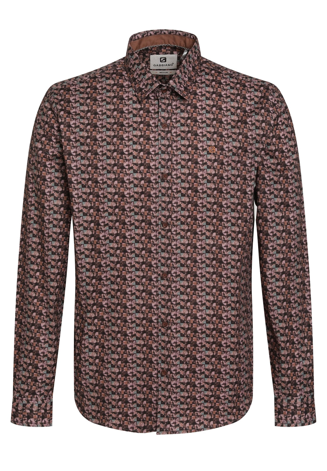 Gabbiano men overhemd l/m bruin dessin – heren