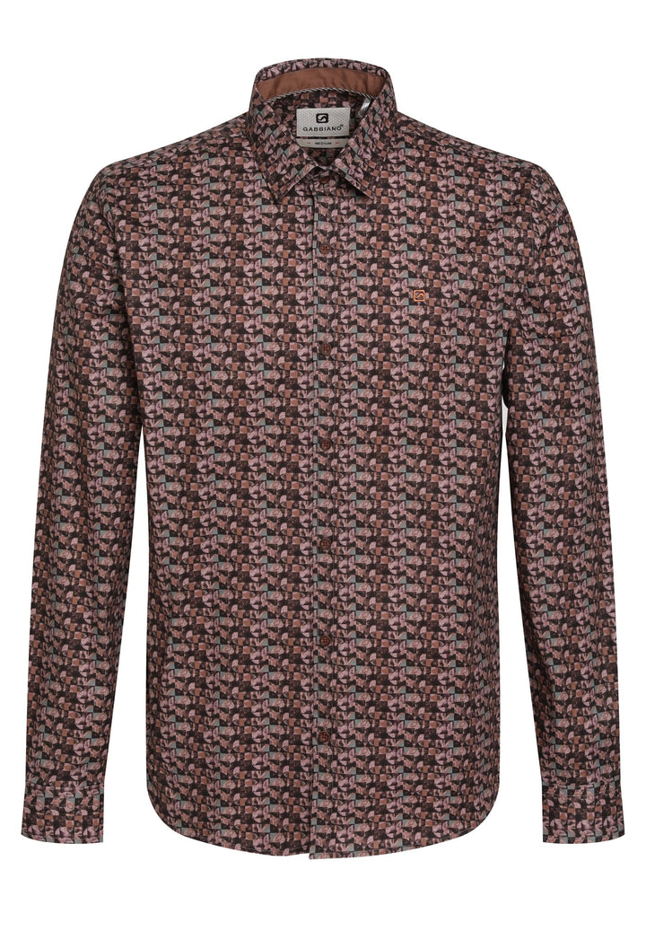 Gabbiano men overhemd l/m bruin dessin – heren