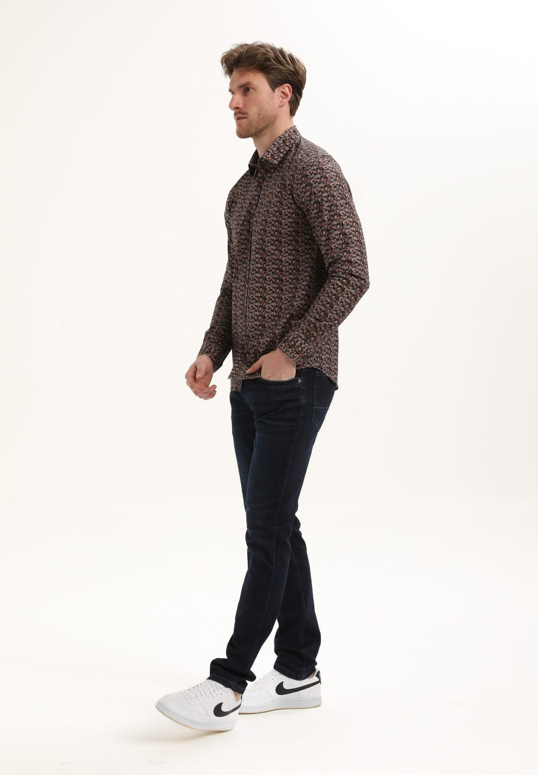 Gabbiano men 335735 overhemd l/m bruin dessin – heren
