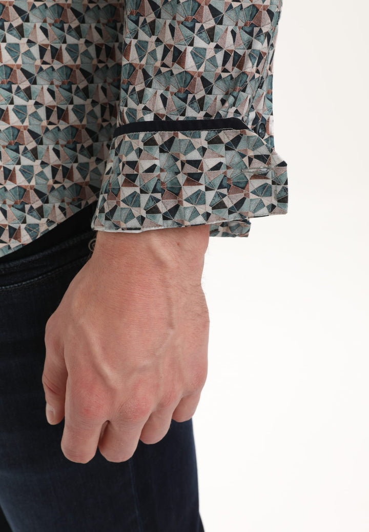 Gabbiano men overhemd l/m groen dessin – heren