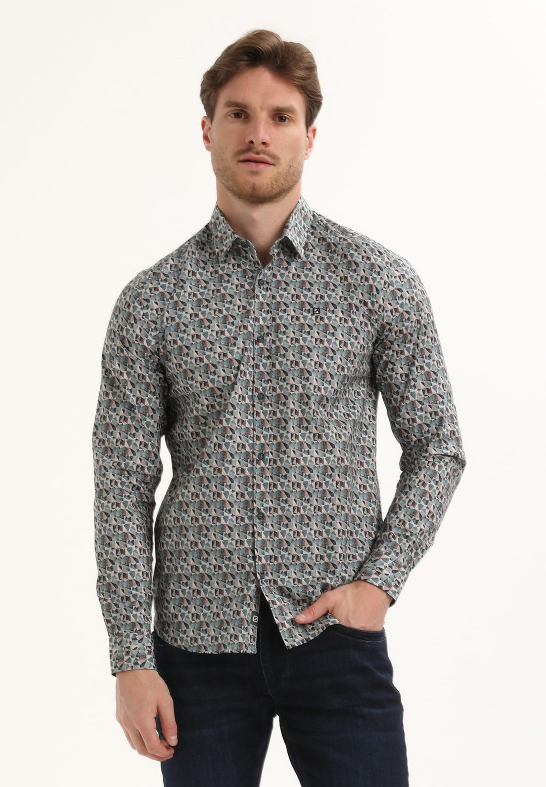 Gabbiano men overhemd l/m groen dessin – heren