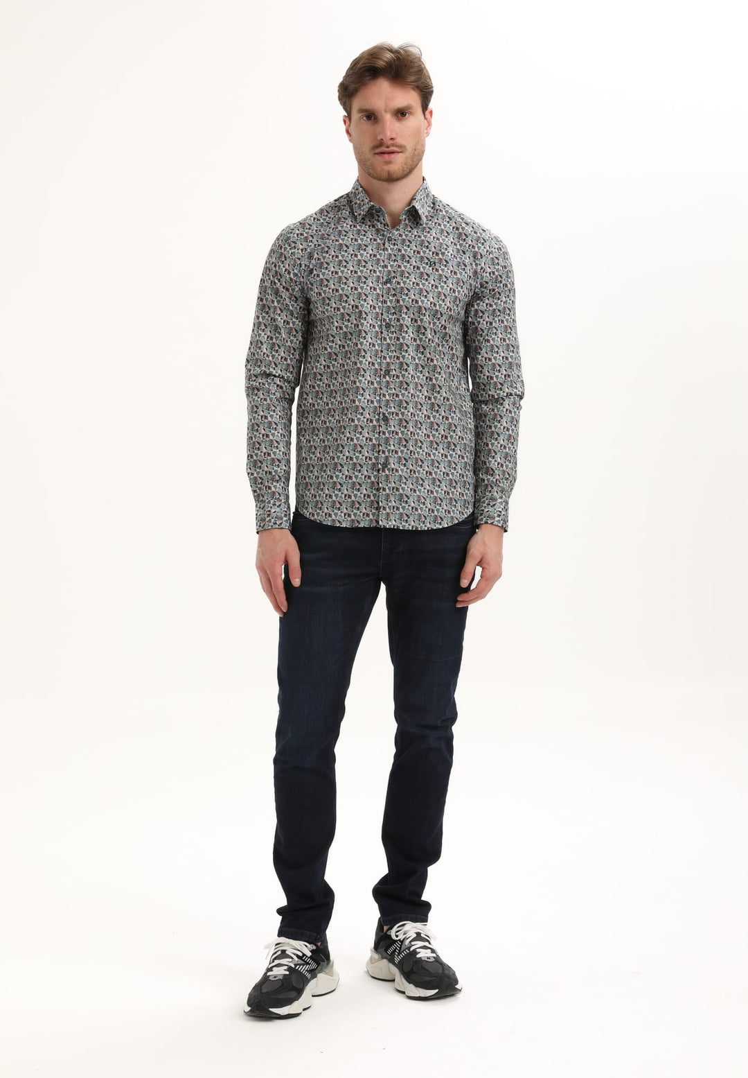 Gabbiano men overhemd l/m groen dessin – heren