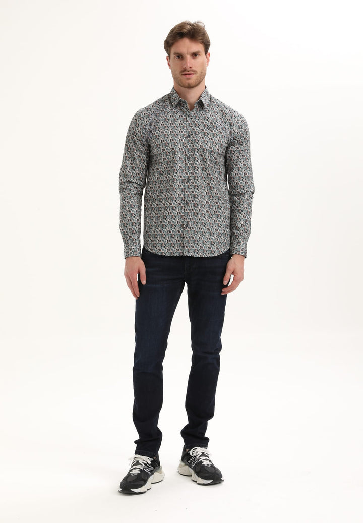 Gabbiano men overhemd l/m groen dessin – heren