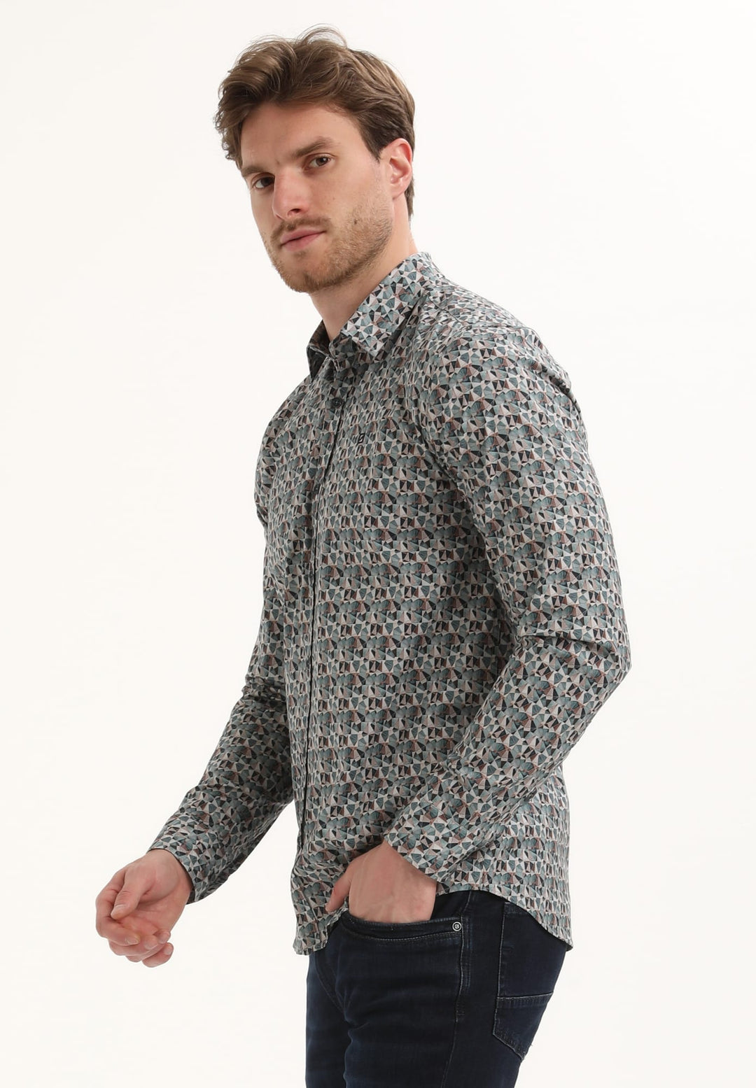 Gabbiano men overhemd l/m groen dessin – heren