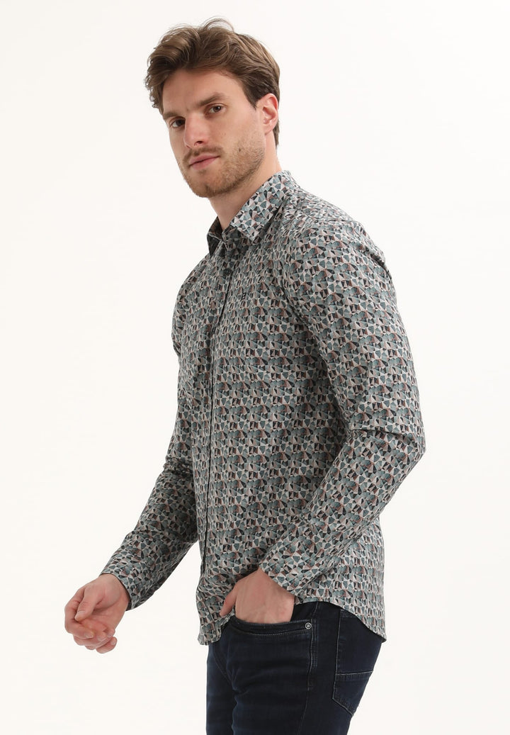 Gabbiano men overhemd l/m groen dessin – heren