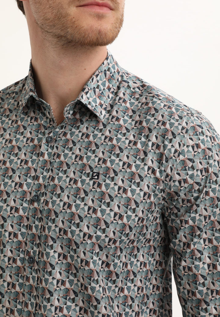 Gabbiano men overhemd l/m groen dessin – heren