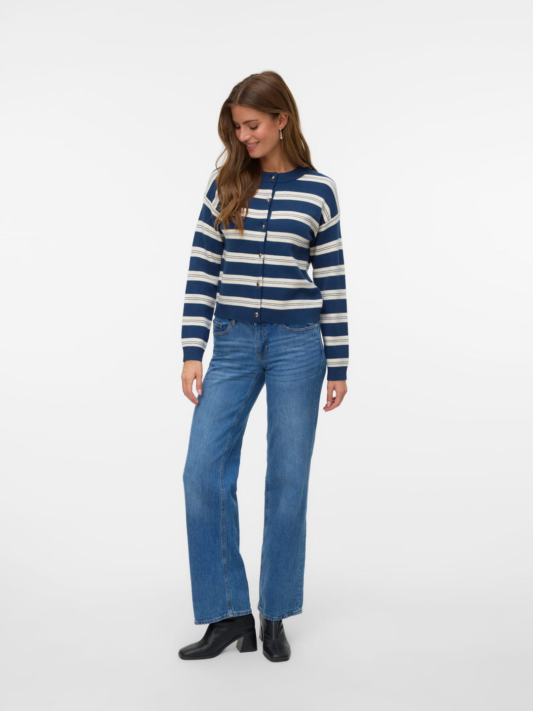 VERO MODA Gold vest gebreid dames - blauw dessin