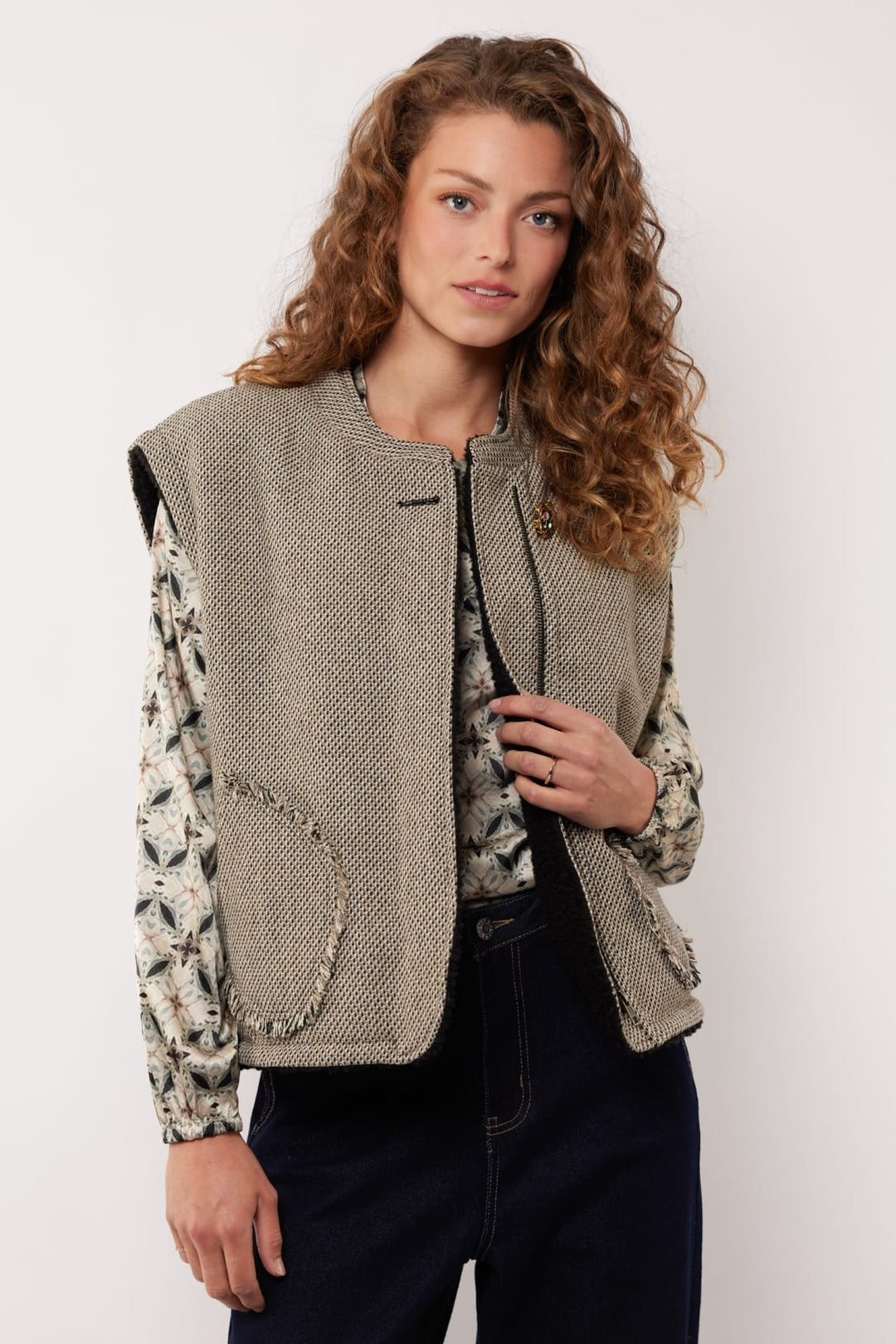 G-Maxx Kamala gilet zwart dessin – dames