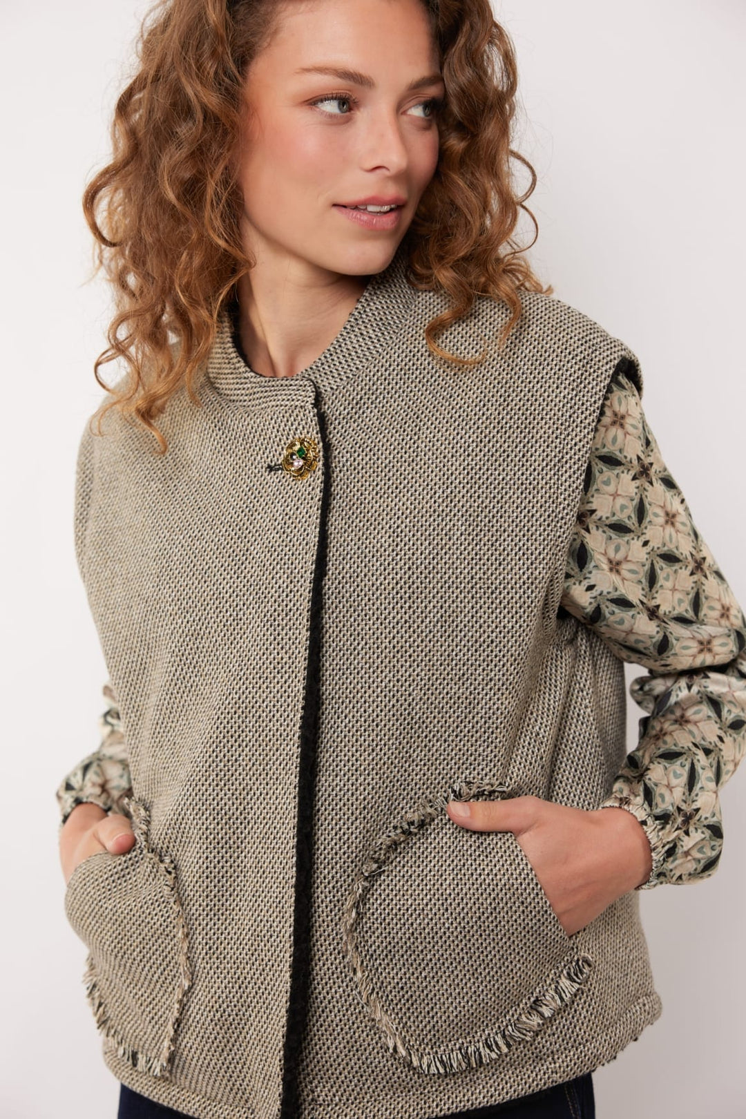 G-Maxx Kamala gilet zwart dessin – dames