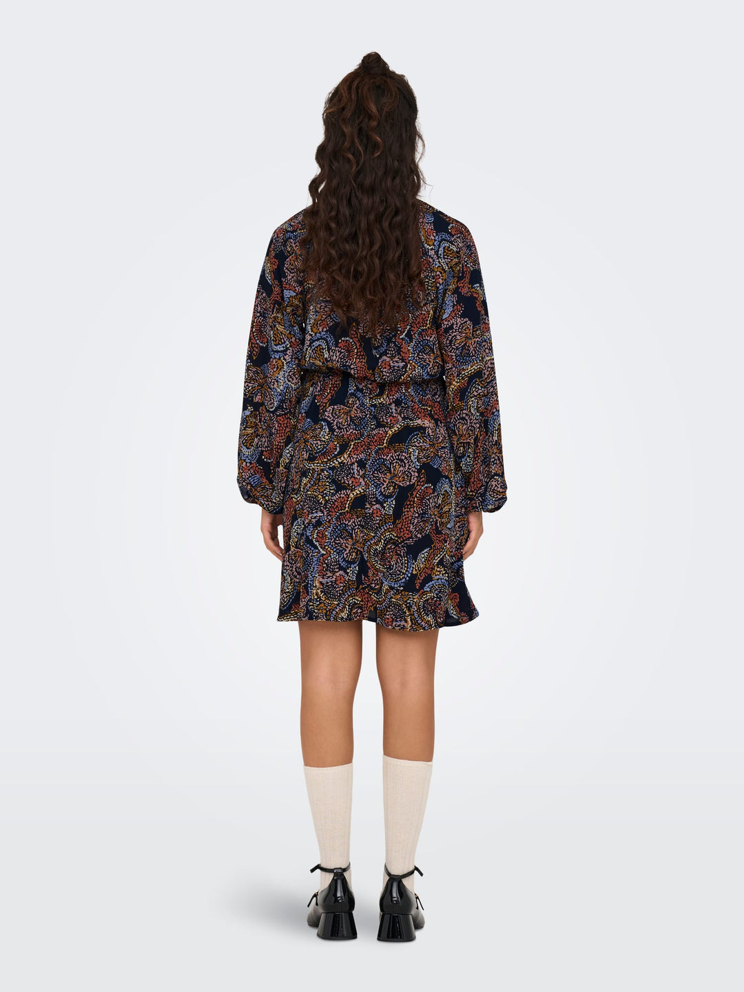 Jacqueline de Yong JDYCANA L/S SHORT DRESS – damesjurk - Blauw Dessin
