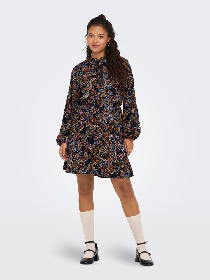Jacqueline de Yong JDYCANA L/S SHORT DRESS – damesjurk - Blauw Dessin