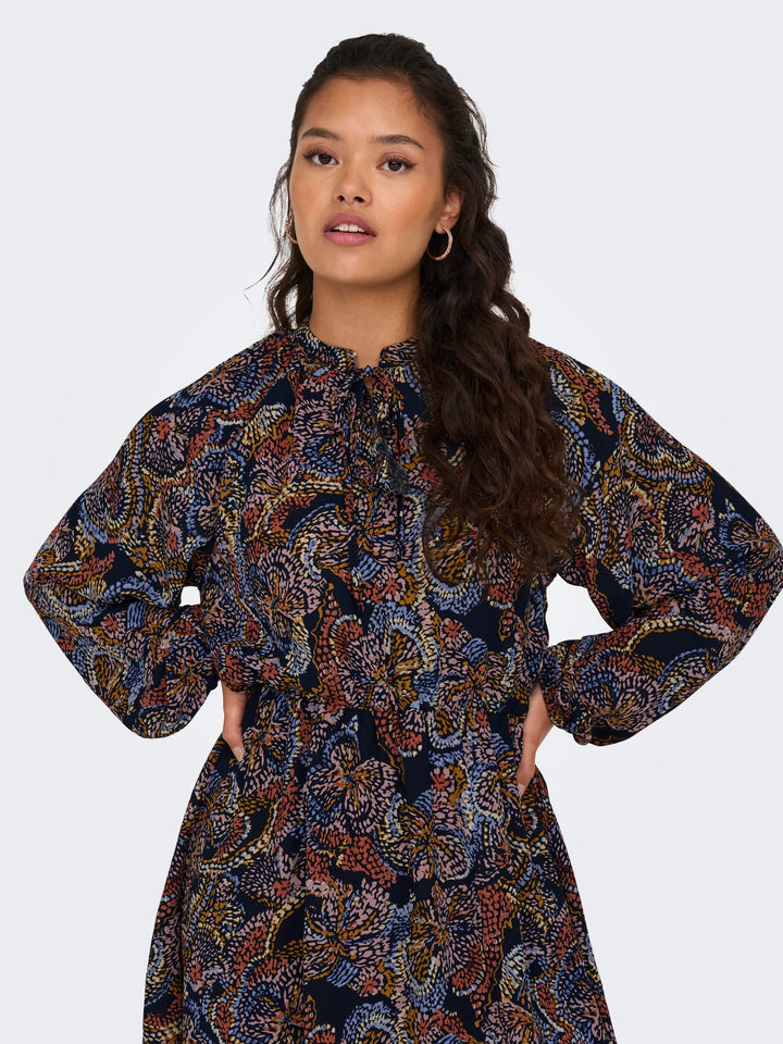 Jacqueline de Yong JDYCANA L/S SHORT DRESS – damesjurk - Blauw Dessin