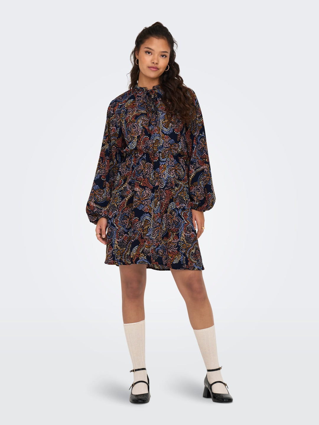 Jacqueline de Yong JDYCANA L/S SHORT DRESS – damesjurk - Blauw Dessin