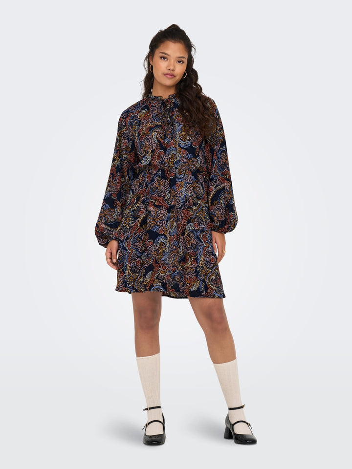 Jacqueline de Yong JDYCANA L/S SHORT DRESS – damesjurk - Blauw Dessin