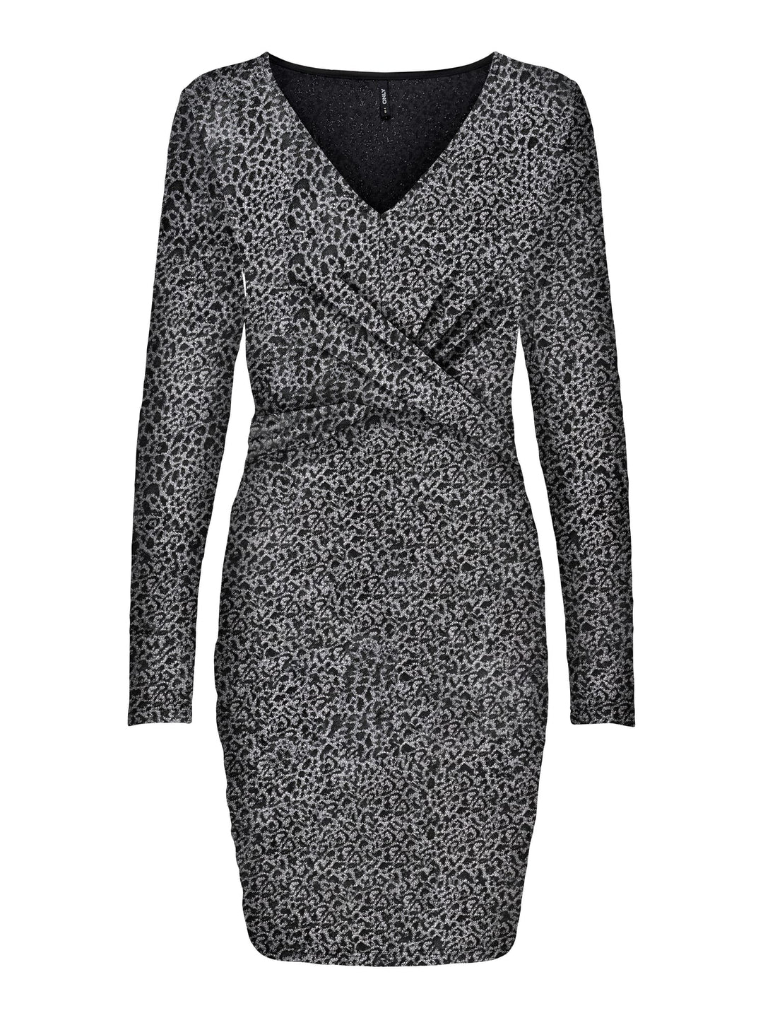 Only ONLQUEEN L/S V-NECK GLITTER DRESS – damesjurk - Zilverkleurig