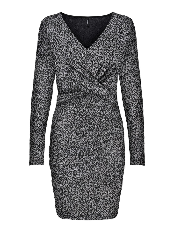 Only ONLQUEEN L/S V-NECK GLITTER DRESS – damesjurk - Zilverkleurig