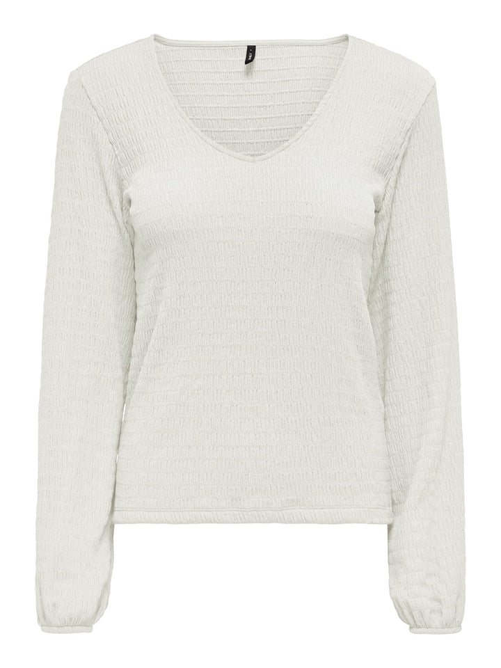 Only ONLMADELINA L/S V-Neck Top – dames - Off-white