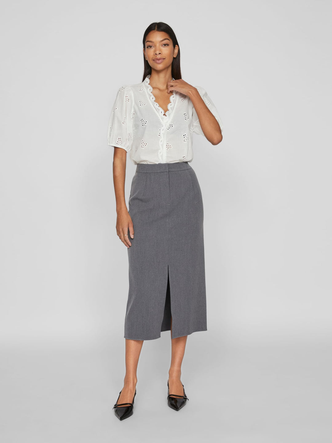 Vila VIVARONE HW midi rok grijs melee – dames