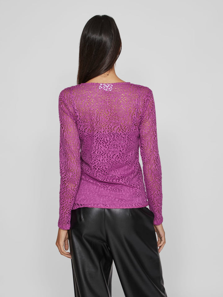 Vila VICARSA L/S LACE TOP paars – dames top