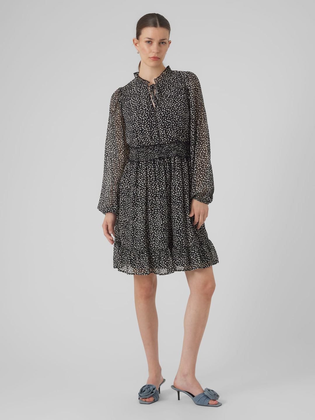 VERO MODA 10297968 Holly – korte jurk dames - Zwart Dessin